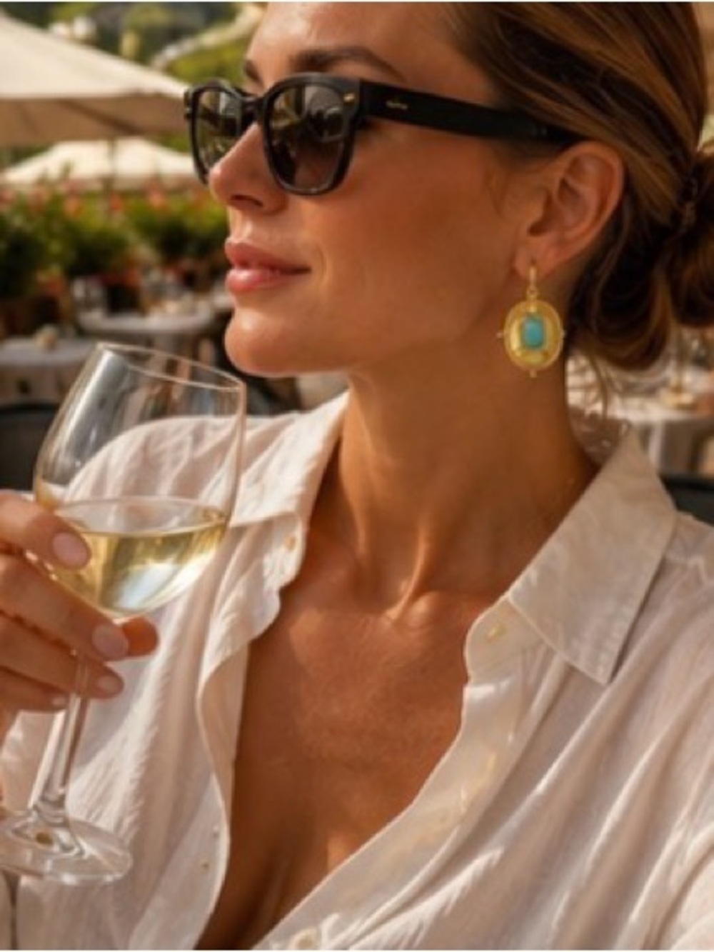 Elizabeth Locke Style Gold Turquoise Statement Earrings Luxury Resort Jewelry - Picture 4 of 6